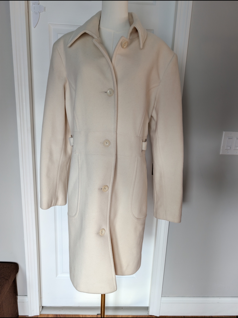 Mackintosh of New England Vintage Wool Blend Long Coat Cream Ivory Off White XL